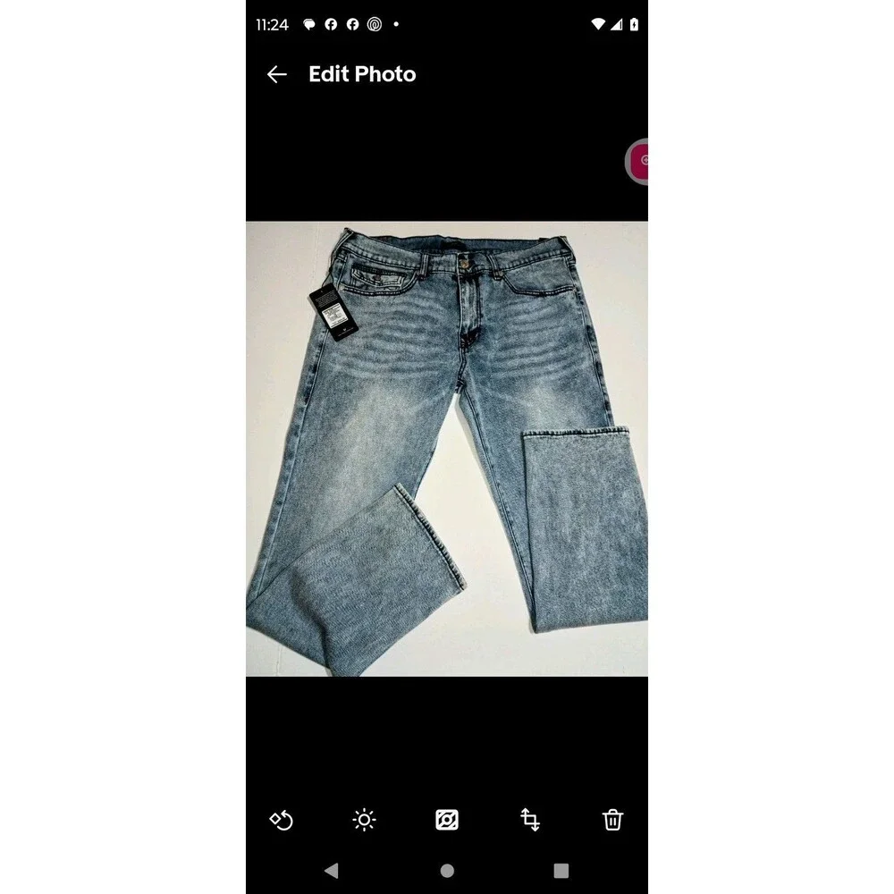 TRUE  RELIGION Light Wash Denim Cotton Relaxed Straight Flap Jeans (XP0053) NEW